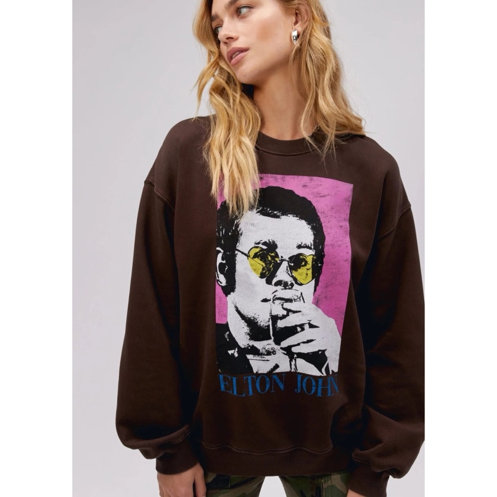 NWOT DAYDREAMER Elton John Heart Glasses BF Crew Coffee Quartz Sweatshirt Size M - Picture 12 of 13